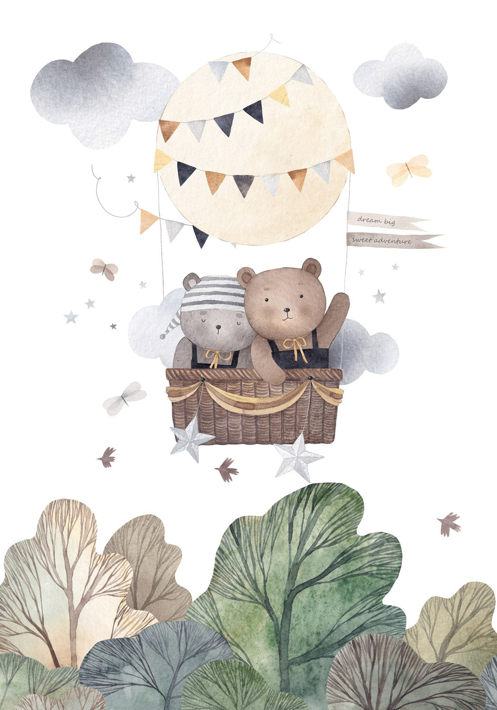 Bear Friends In Hot Air Balloon Nursery Plakat - Posterbox.no