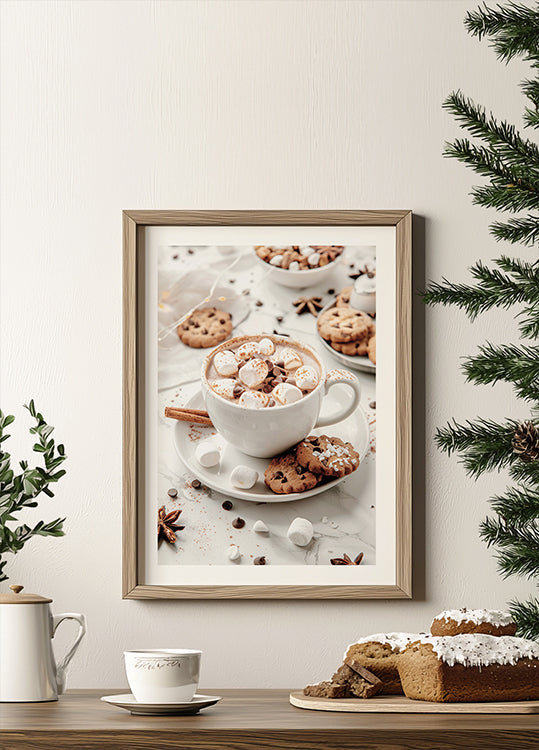 a picture of a cup of coffee and cookies on a table