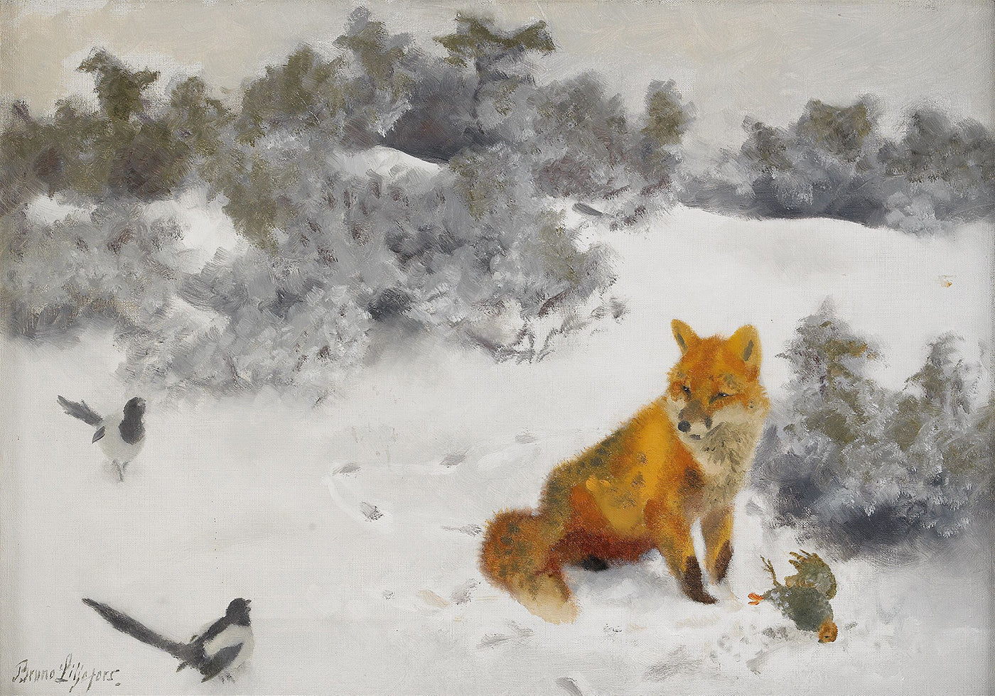 Fuchs in Winterlandschaft von Bruno Liljefors Nr. 2 Poster 