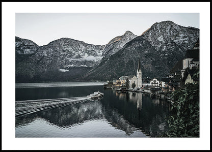 Poster Ruhiges Bergdorf-Spiegelbild