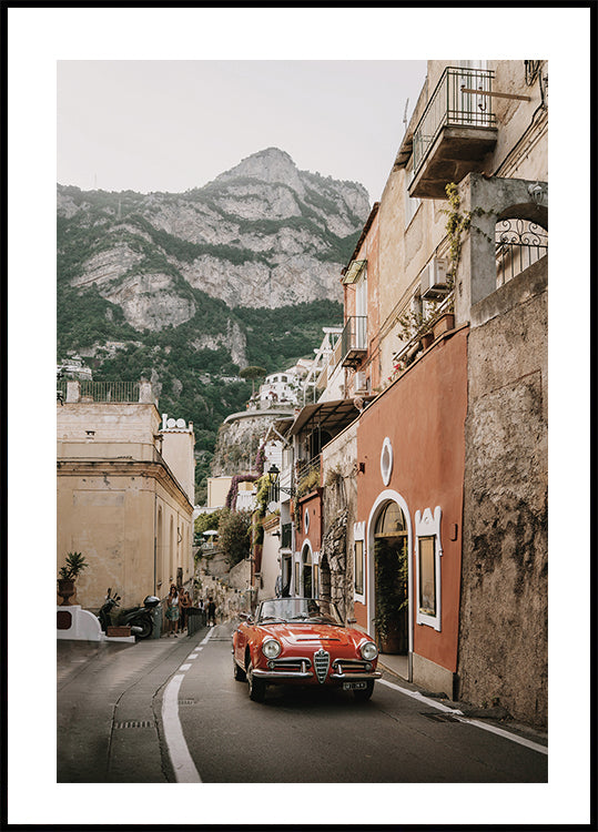 Poster Rotes Auto an der Amalafiküste 