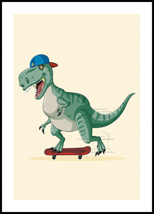 Skateboard fahrender T-Rex Poster