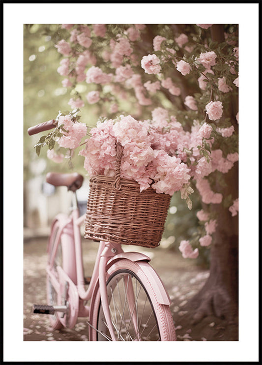 Rosa Fahrrad mit Blumen Poster 