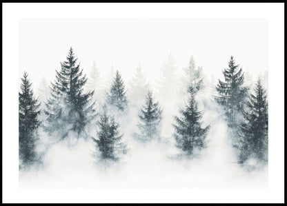 Watercolor Pine Forest in Mist Poster