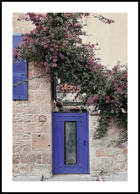 Rosa Blumen über der Tür Poster 