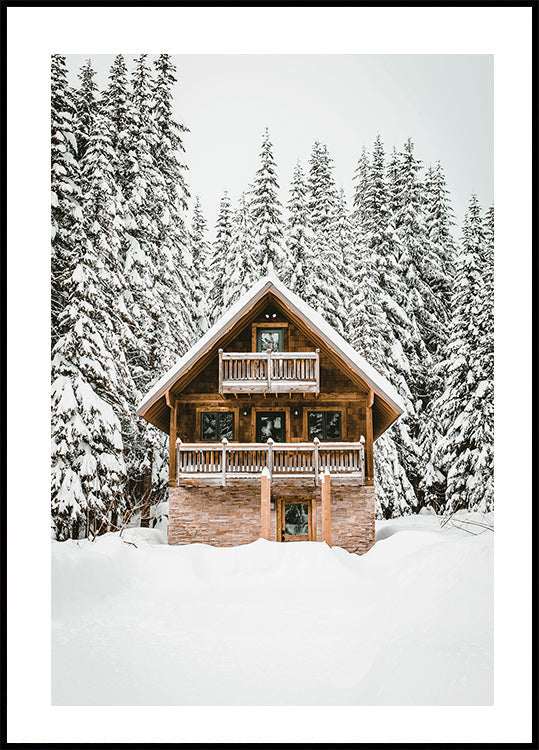 Poster Gemütliche Holzhütte in Snowy Mountains 