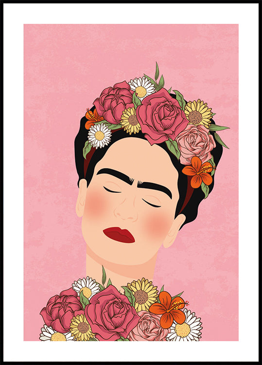 Frida Kahlo Portrait with Floral Crown Poster