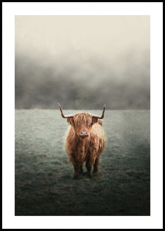 Poster Highland-Kuh im Nebel