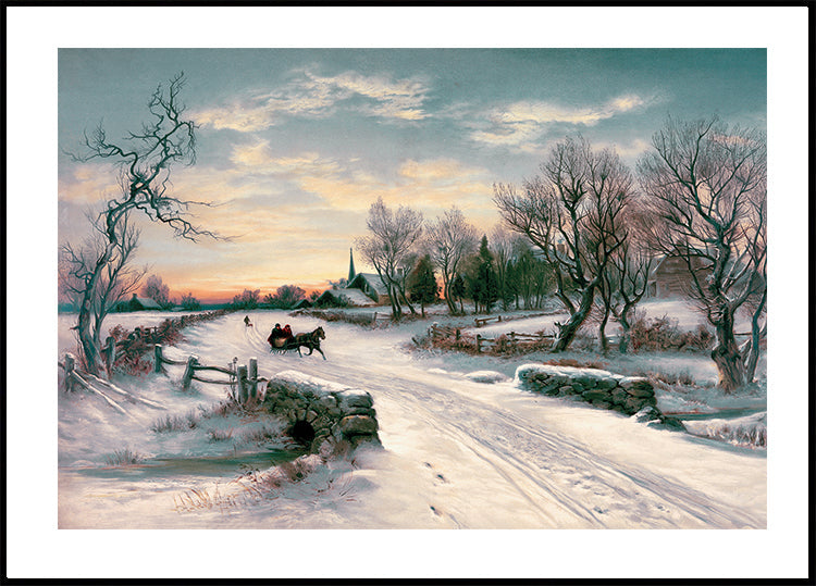 Poster Winterlandschaft mit Pferd und Kutsche